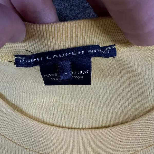 Ralph Lauren Sport Women Yellow Cotton Ribbed Crew Neck T-Shirt Size L Pony Logo - Image 3