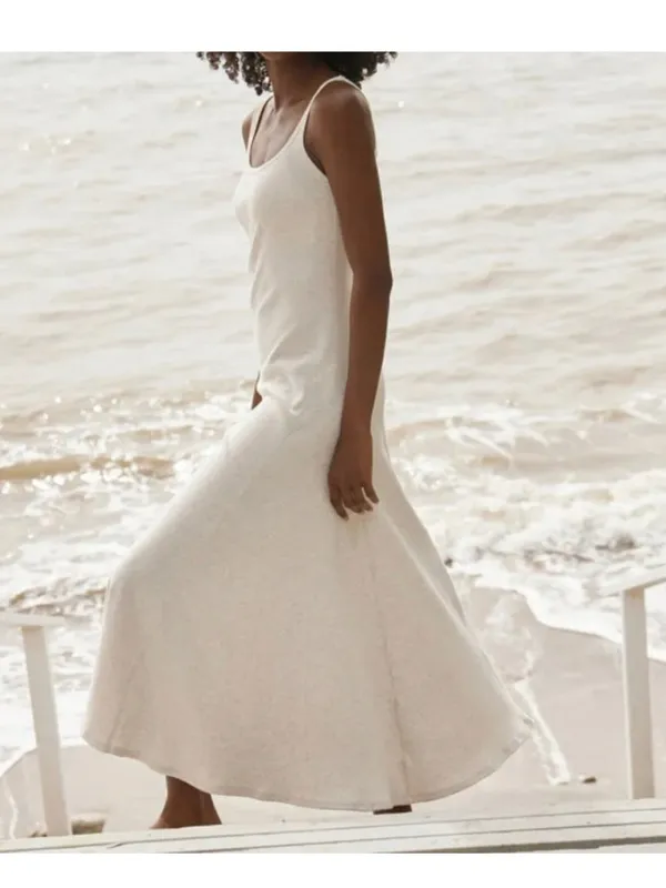 Buck Mason Surplus Rib Scoop Neck Midi Dress Neutral Heather Cream XS $118 - Image 2