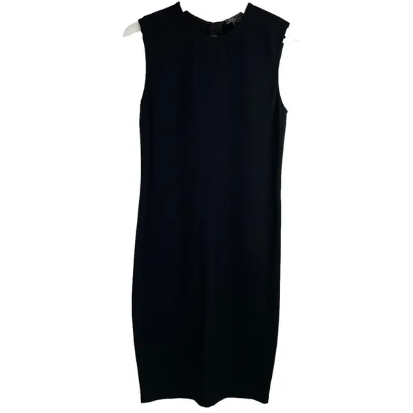 Vince Small Sheath Dress Black Sleeveless Ponte Knit Exposed Zip LBD Minimalist - Image 3