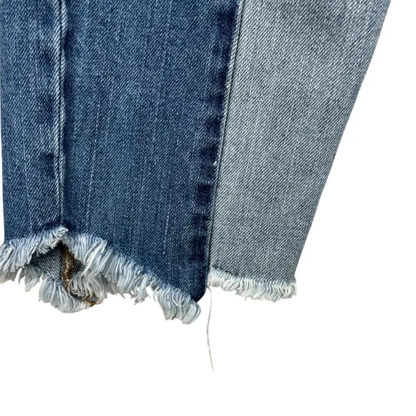 American Eagle SZ 6 Vintage Hi-Rise Cropped Jeans Button-Fly Two-Tone Chewed Hem - Image 3