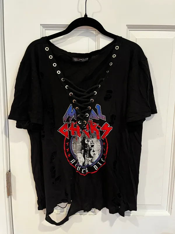 Rock Rose Couture Lace Up Distressed Band Tee - Image 3