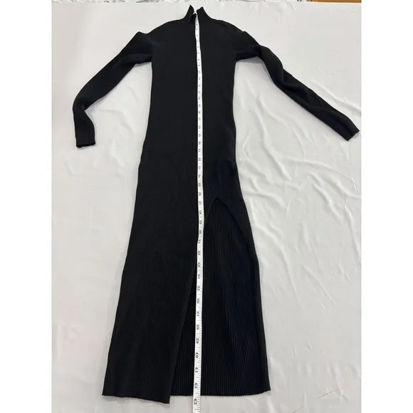 Wilfred Aritzia Black Ribbed‎ Mock Neck Long Sleeve Midi Dress XS Slit Bodycon - Image 6