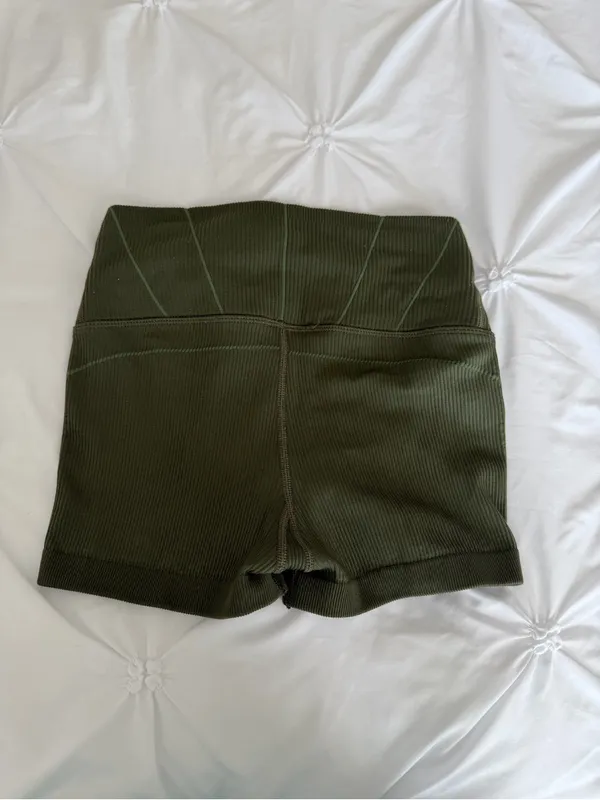 aerie Olive Ribbed High-Waist Bike Shorts - Image 2
