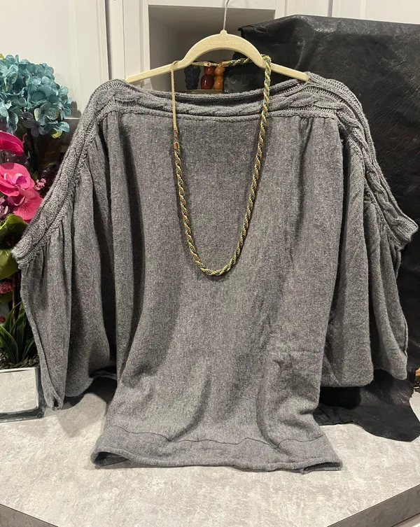 KYE MI Wool Blend Gray 3/4 Dolman Butterfly Sleeve Knit Sweater Women's L - Image 3