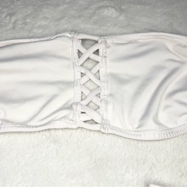 Girasole Swimwear White Ruffle Bandeau High Cut Bikini Set Size Small - Image 10