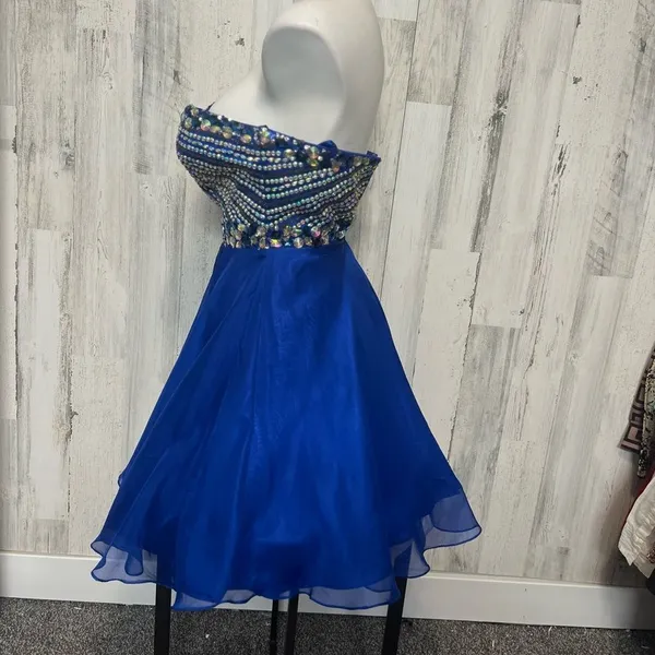 Anny Lee Blue Strapless Rhinestone Skater Dress XS Prom Homecoming Party Dress - Image 2