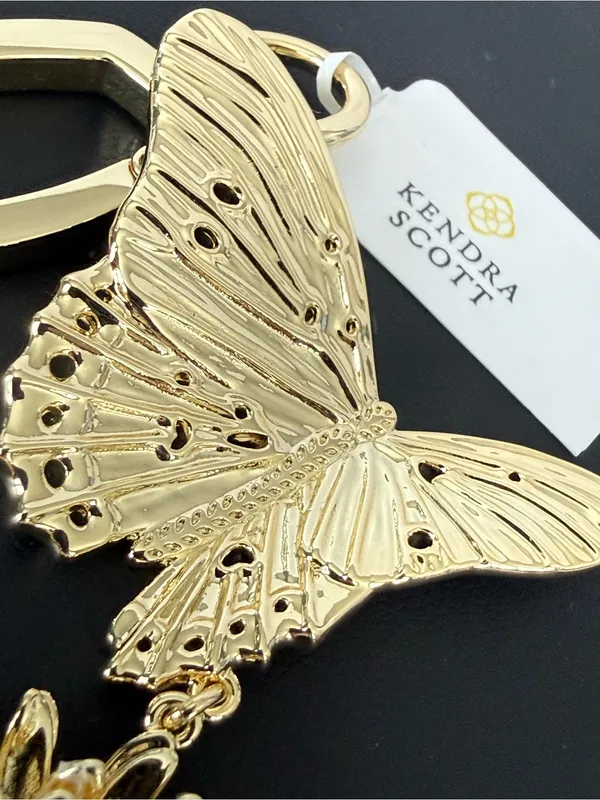 Kendra Scott | Gold Butterfly & Sunflower Bag Charm/Keychain w/Blue Opal Charm - Image 4