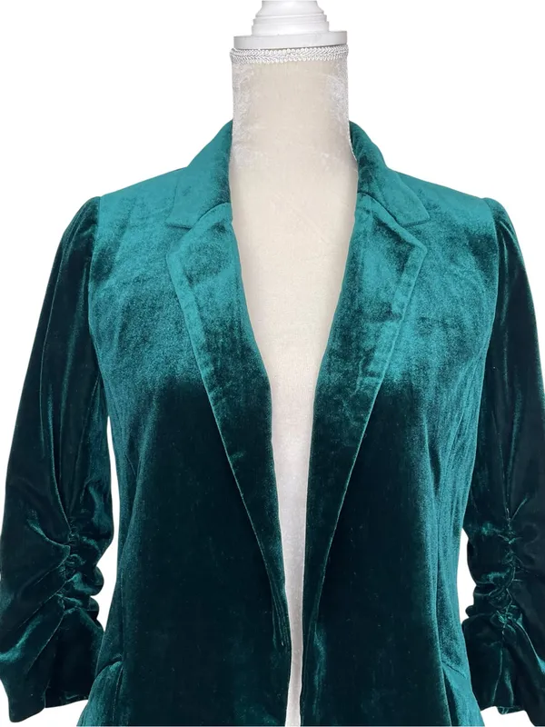 Skies are blue Velvet Ruched Sleeves Blazer Women’s Size XS Holidays Christmas - Image 2