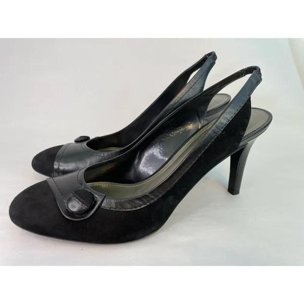 Alex Marie Pump Heels 10M Black Suede Slingback Button Detail Country Club - Image 3