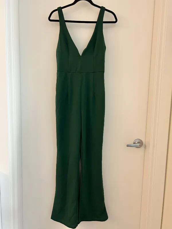 Lulus Instant Icon Dark Green V-Neck Sleeveless Jumpsuit Party Cocktail Size S - Image 5