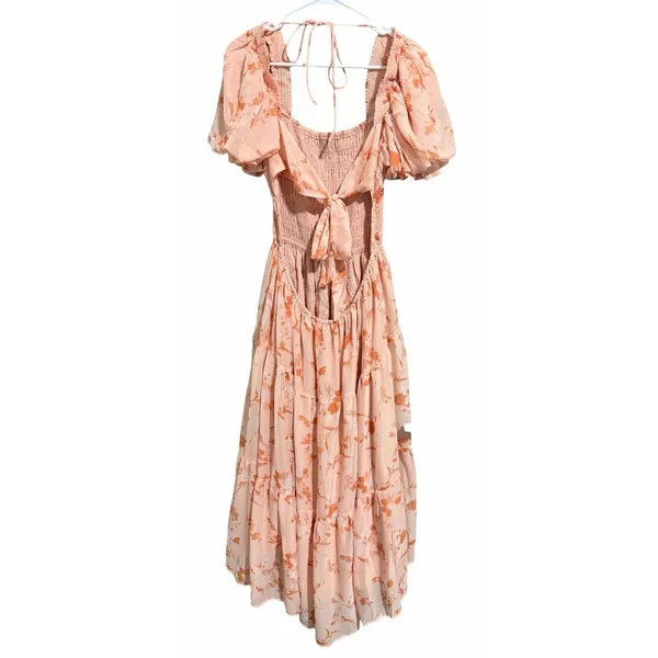 Olia Tiered Maxi Dress Orange‎ Floral Chiffon Short Sleeve Women's Size X-Large - Image 2