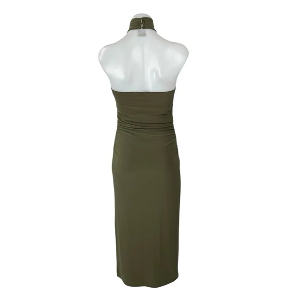 Aritzia Wilfred Smooth Matter Remedy Olive Green Halter Slit Maxi Dress Size XS - Image 4