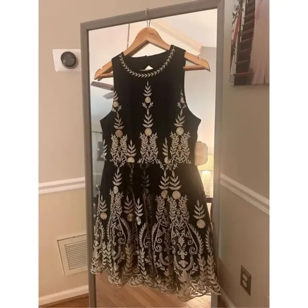 Altar’d State Junia Fit and Flare Dress Size Medium Black/Gold‎ NWT - Image 3