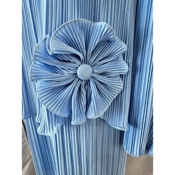 Vintage Mister Jay Blue Accordion Pleat Rosette‎ Mock 2pc Maxi Column Dress M - Image 3
