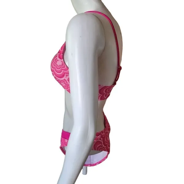 Pink Floral High Cut Bikini (S) Pink - Image 6
