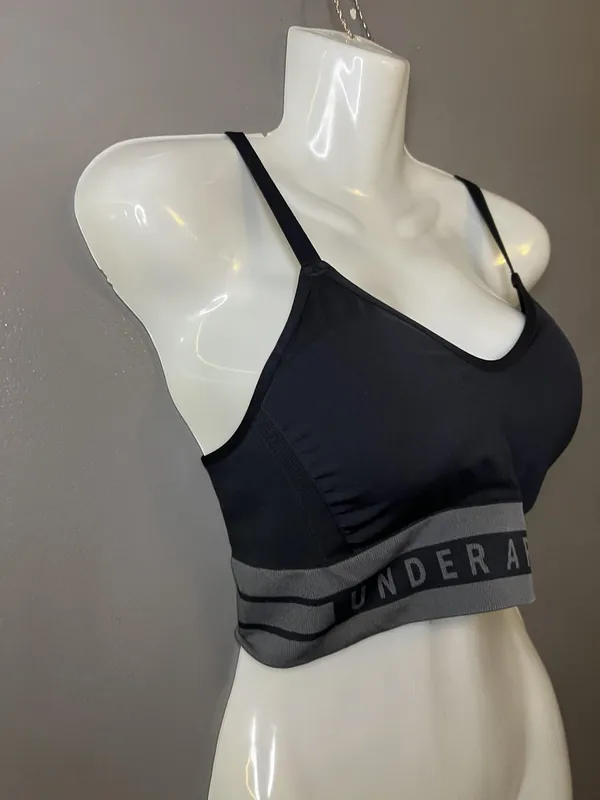 Under Armour Sports Bra Womens Large Black Longline Adjustable Padded Stretch - Image 2
