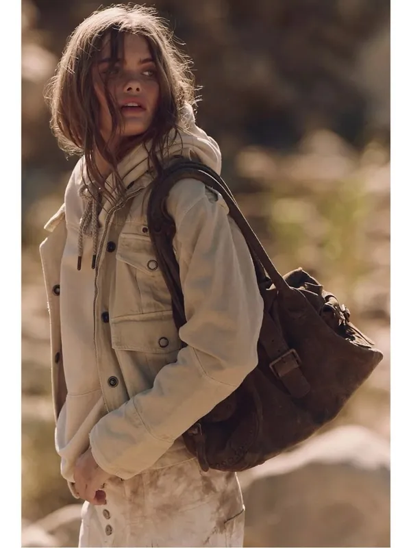 Free People Bohemian Kali Washed Utility Military Canvas Jacket Oat Large - Image 6