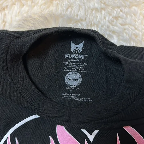 Bioworlds Anime Cartoon Kuromi By Sanrio Flaming Heart Graphic Crop Tee - Image 2
