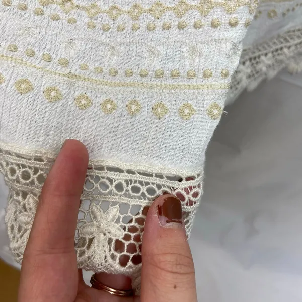 J. Jill women's cream tan embroidered‎ smocked thick strap stretch lace dress XS - Image 4