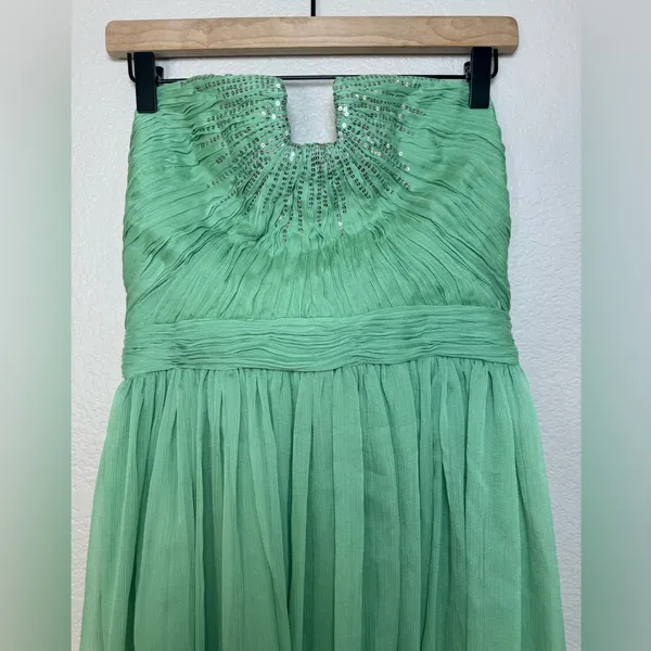 Halston Heritage Meadow Embellished Mint Green Strapless Chiffon Mini Dress $545 - Image 8