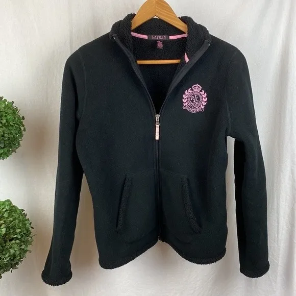 Ralph Lauren Black & Pink Fleece Zip Up Long Sleeve Jacket M - Image 2