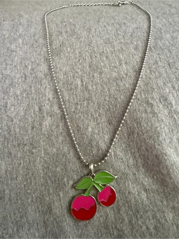 Cherry Pendant Necklace in Pink, Red and Green Pink - Image 5