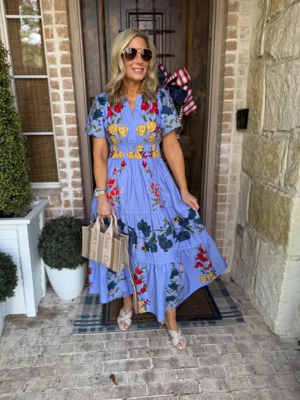 NWT Anthropologie Somerset Maxi in Violet Blue Floral Cotton Tiered Dress S - Image 2