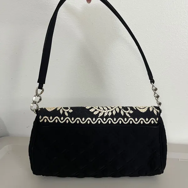 Vera Bradley Juliet Gala Shoulder‎ Bag Black Quilted Floral Embroidered Boho - Image 3