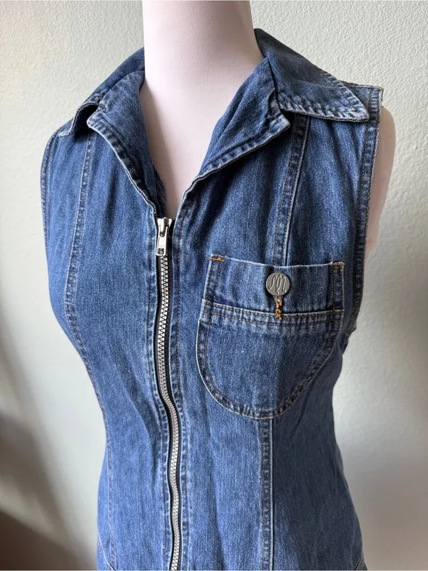 Y2K Sleeveless Blue Denim Zip-Front Women's Dress Size Medium - Image 4