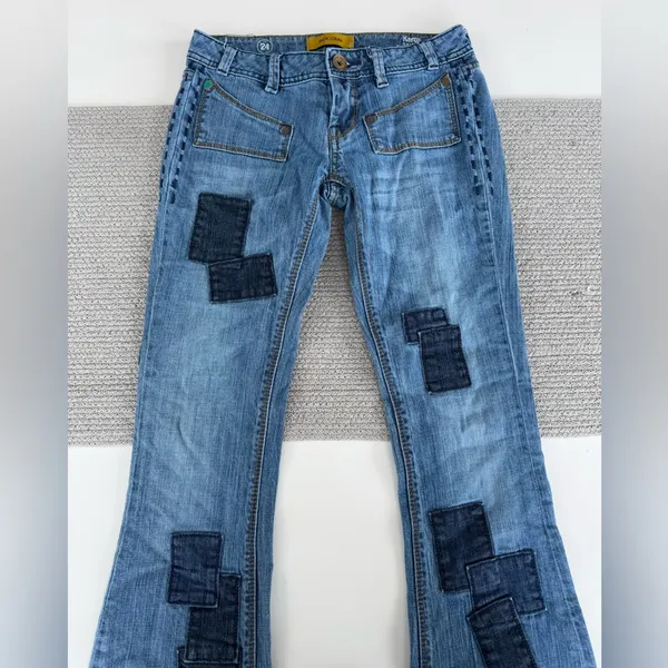 Set/2 MEK Denim Keros Skinny Super Bell Low Rise Flare Jeans Patchwork Dk Rinse - Image 9