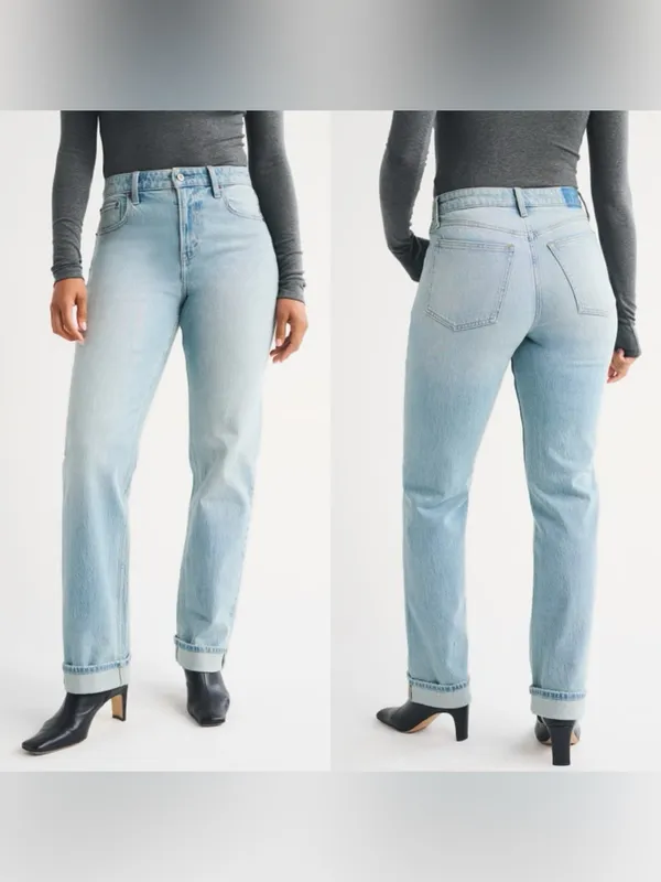 Abercrombie & Fitch Curve Love High Rise 90’s Straight Jean Light Cuffed Hem 29 - Image 2