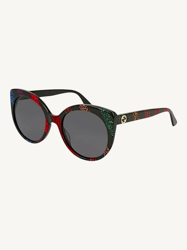 Gucci GG0327S Rainbow Glitter Sunglasses Black Cat Eye New Full Set Box - Image 3