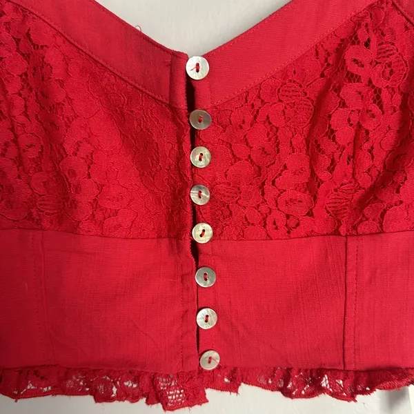 Free People Pink ButtonUp Lace Cropped Top - Image 6