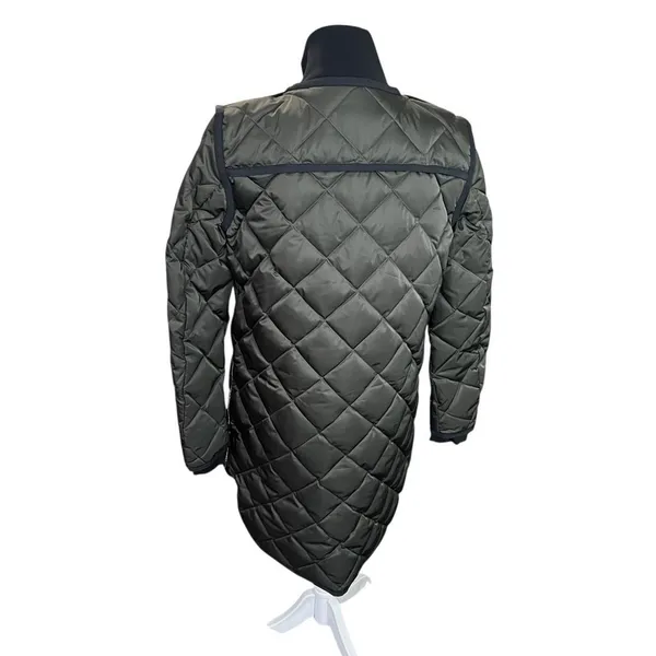 Theory Quilted Down Puffer Coat Olive Green Longline Jacket XS Petite - Image 5