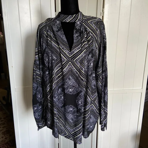 Free People Womens Tunic Size Small Black Print Walking on‎ a Dream Blouse - Image 6