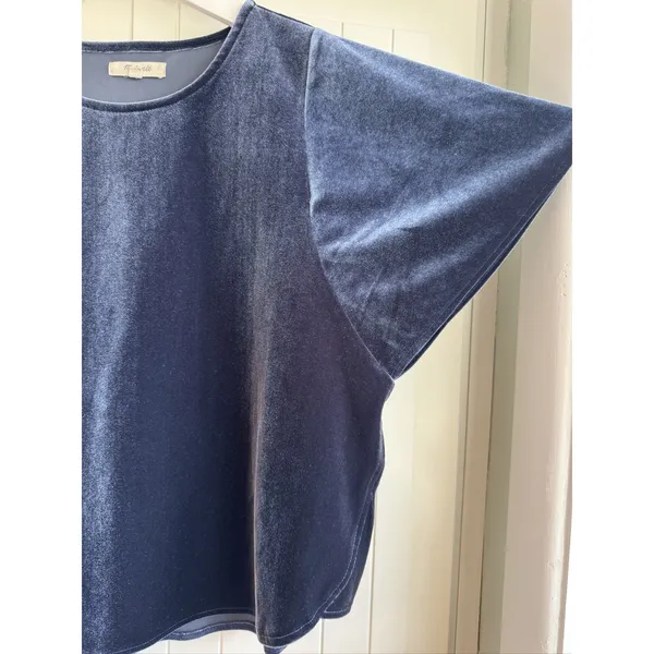 Madewell Velvet Butterfly Top Deep Navy Flutter Sleeve Blouse K4376 Women Small - Image 7