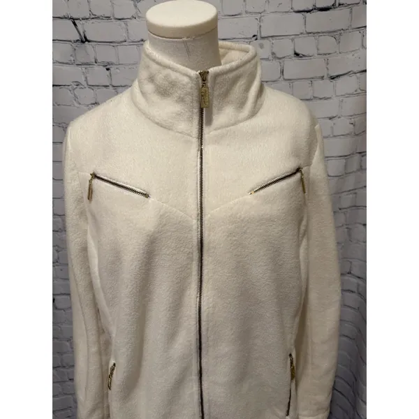 Bob Mackie QVC Wearable Art ivory/cream fleece jacket Size Large - Image 2