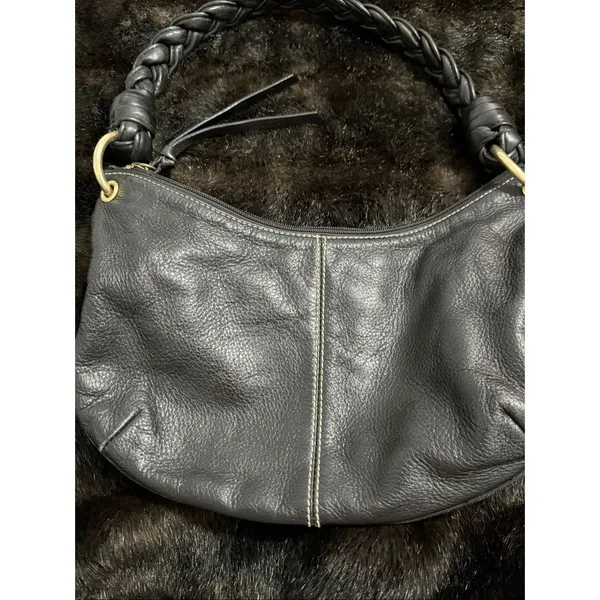 LAUREN RALPH LAUREN Genuine Leather Black Hobo Shoulder Bag with Braided Strap - Image 4