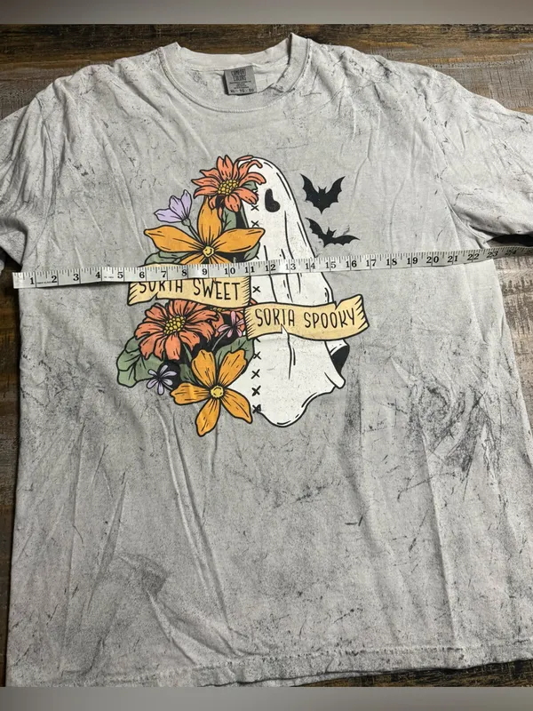 Comfort Colors Smoke Colorblast Graphic Tee with Ghost & Floral Print - Image 4