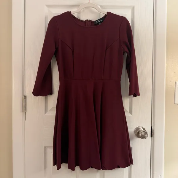 Lulus Cumulonimbus Clouds Burgundy Skater Dress Medium - Image 3