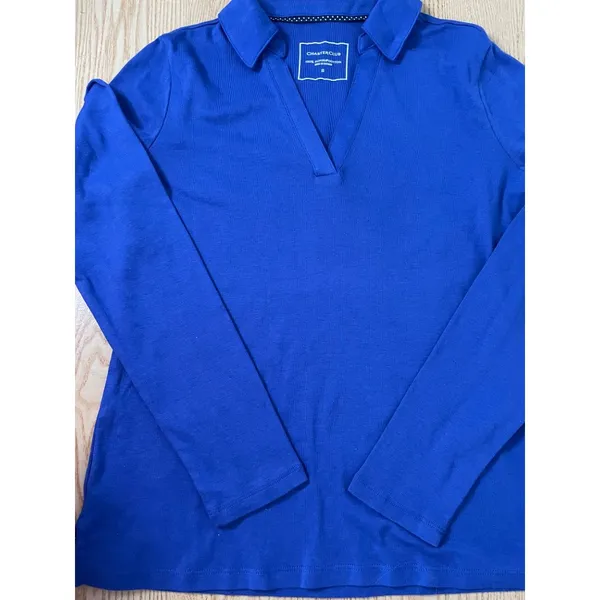 B95 New Women’s Charter Club Golf Tennis Vneck Long Sleeve Shirt Blue Size Xs - Image 3