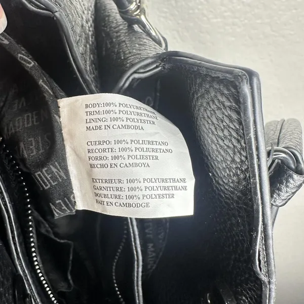 Steve Madden Satchel Bag Womens Small Black Logo Faux Leather Top Handle Zip - Image 8