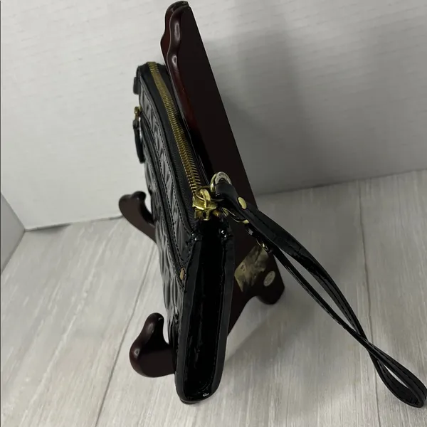 Coach Black Patent Leather Wristlet with Gold Accents - Image 6