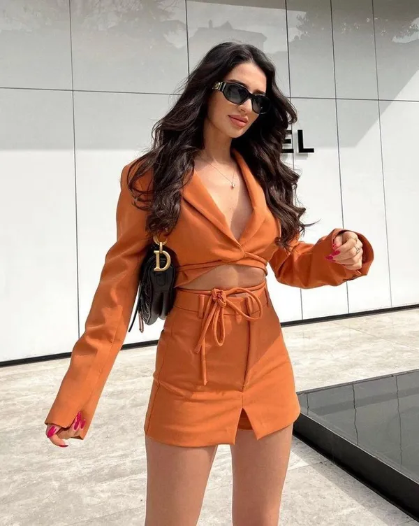 Zara 2 piece Tangerine Tied Crop Blazer and Skort - Image 7