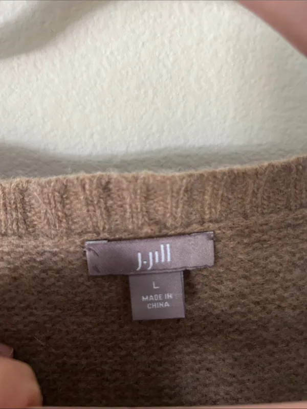 J.Jill light brown wool knit boat neck Boxy relaxed drop shoulder sweater L - Image 8