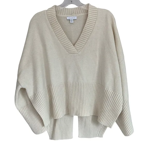 Topshop Womens Cream V-Neck Split Back Oversized Knit Sweater Ivory XS 0-2‎ - Image 7