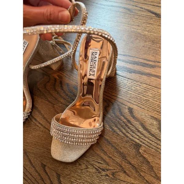 Badgley Mischka Women's Becca Heeled Sandal, Platino Textile 8.5 NEW No Box - Image 4