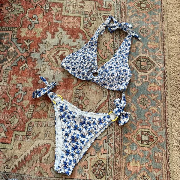 Smocked Floral Halter Bikini Set Shein - Image 5
