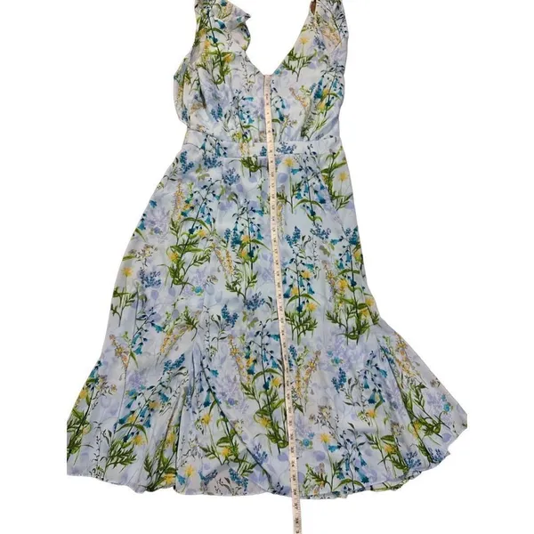 Adelyn Rae ruffle floral midi open back sky blue‎ dress sz M - Image 11