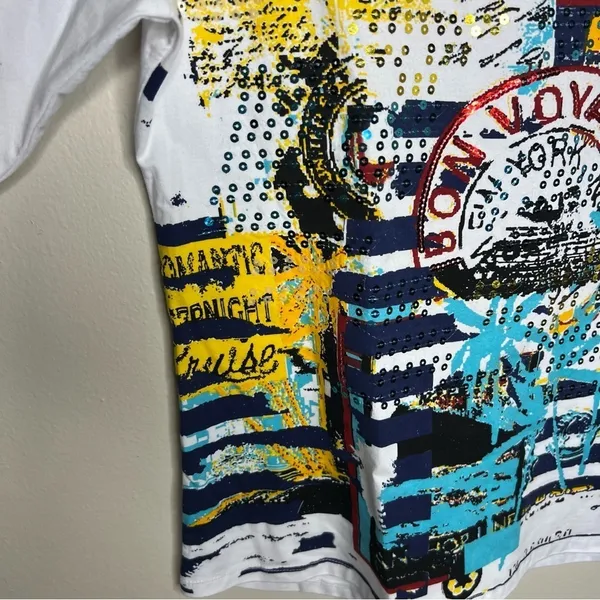 Palm Grove Bon Voyage‎ Sequin Graphic Scoop Neck 3/4 Sleeve Tee - Image 3